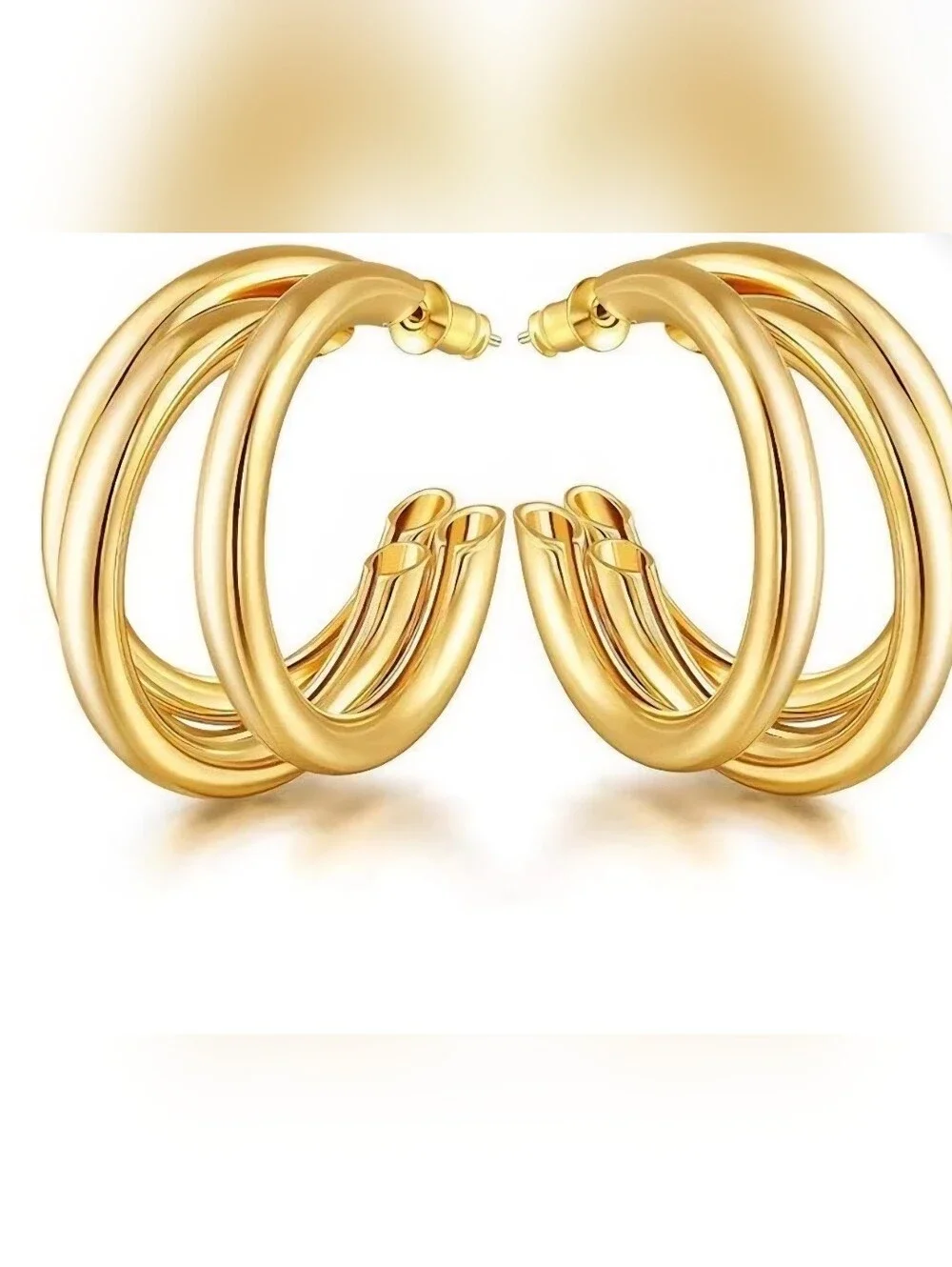 Gold Tone Triple Hoop Earrings - Women Jewelry